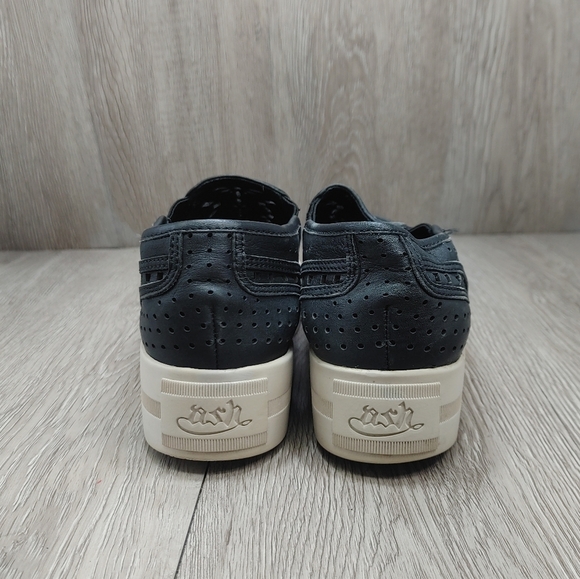 Ash Kingston Leather Platform Slip On Sneaker Black Perforated 37‎ Almond Toe - Picture 5 of 12